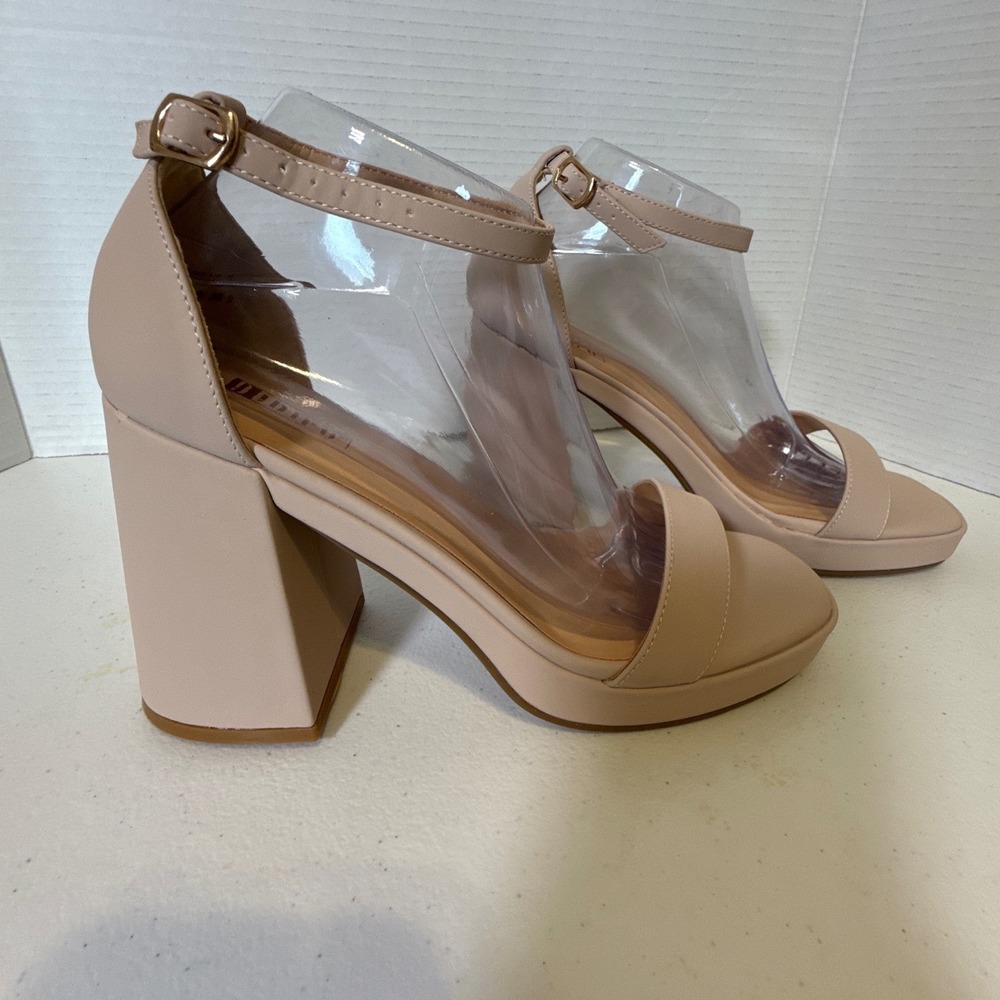 IDIFU Nude Platform Block‎ Heel Sandals Ankle Strap Open Toe Chunky Heels